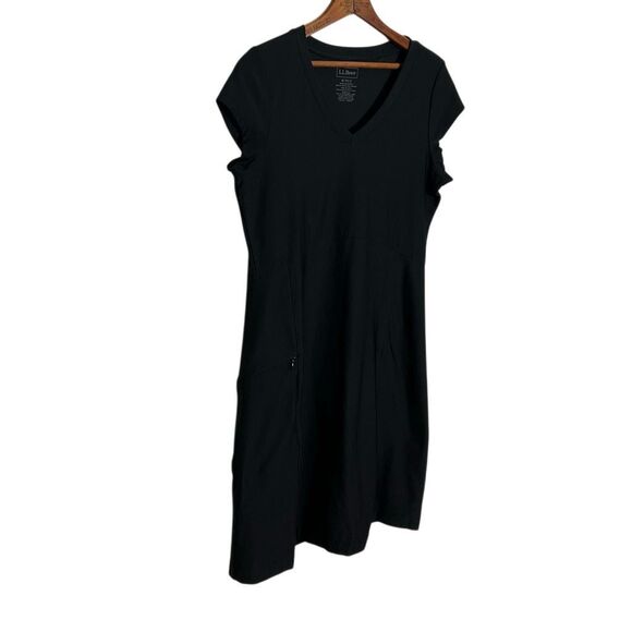 L.L. Bean V-Neck Short Sleeve Stretch UPF Fitness Active Dress Black Size Medium - Picture 2 of 6